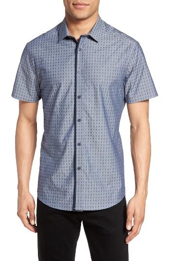 Men's Vince Camuto Trim Fit Dobby Check Sport Shirt - Blue