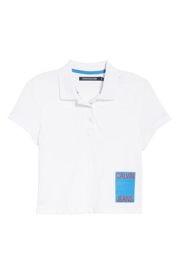 Women's Calvin Klein Jeans Crop Stretch Cotton Polo Shirt - White
