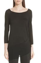 Women's St. John Collection Jersey & Silk Asymmetrical Top, Size - Black