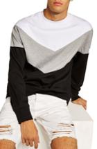 Men's Topman Chevron Colorblock Sweatshirt - Black