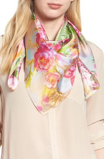 Women's Echo Painted Tulip Square Silk Scarf, Size - Coral