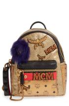 Mcm 'stark Insignia' Metallic Leather Backpack With Genuine Fox Fur Trim -