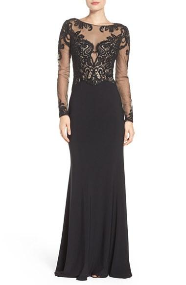 Women's La Femme Embellished Illusion Gown