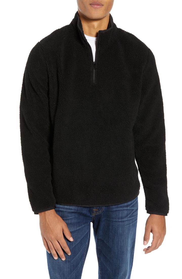 Men's Nordstrom Men's Shop Quarter Zip Fleece Pullover, Size - Black