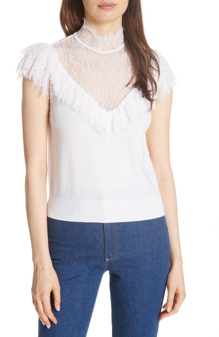 Women's Alice + Olivia Beth Lace Ruffle High Neck Top