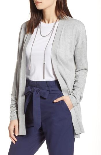Women's Halogen Ruched Sleeve Cardigan - Grey