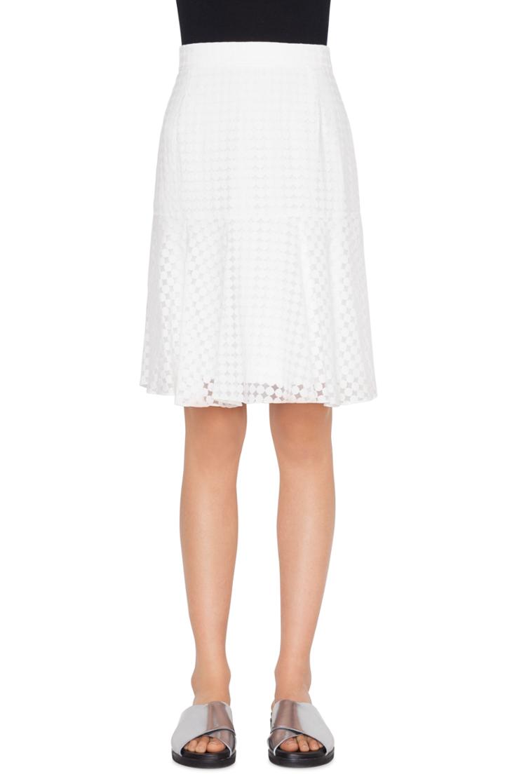 Women's Akris Punto Dot Design Flounce Hem Skirt - White