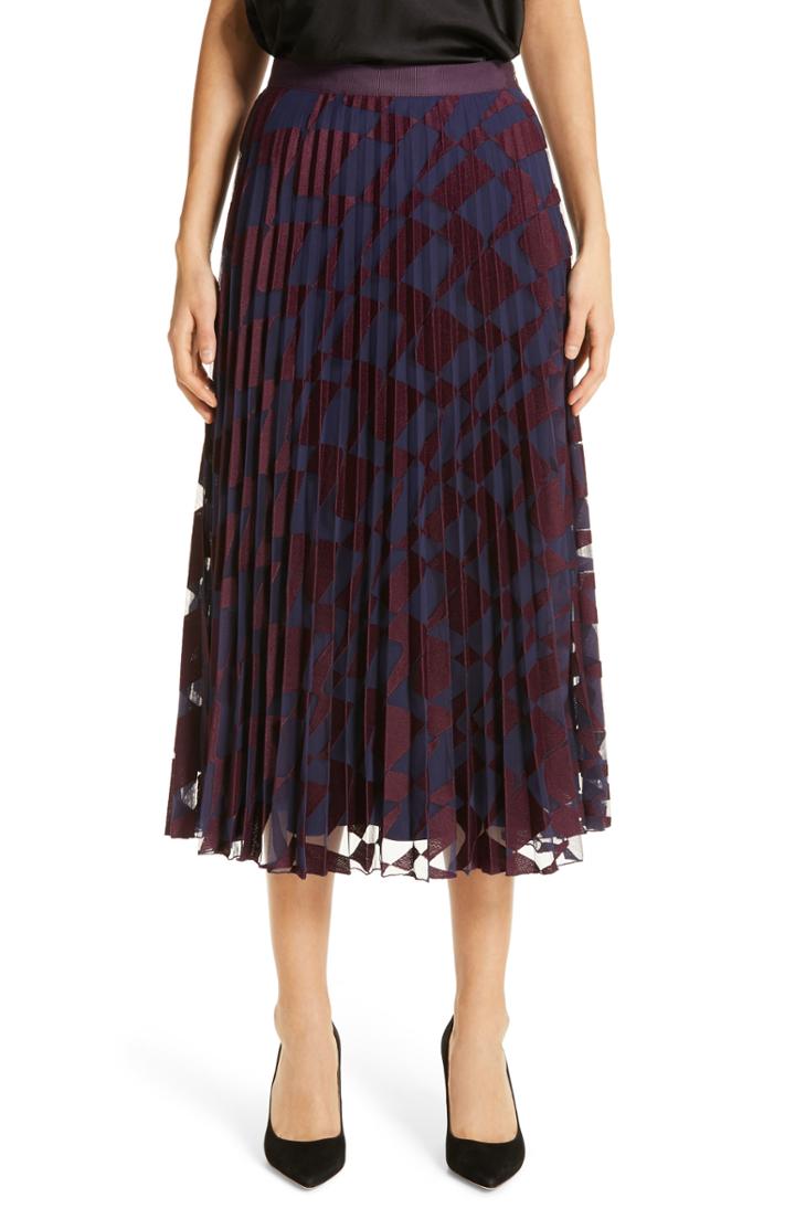 Women's Boss Abstract Plisse Midi Skirt - Purple