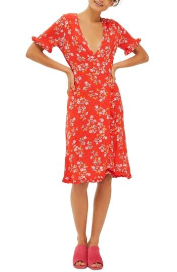 Women's Topshop Disty Ruffle Wrap Dress Us (fits Like 0) - Red