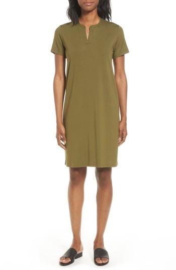 Women's Eileen Fisher Mandarin Collar T-shirt Dress - Green