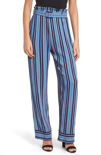 Women's Band Of Gypsies Blake Stripe Paperbag Waist Pants - Purple