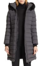 Women's Burberry Limehouse Quilted Down Puffer Coat With Removable Genuine Shearling Trim, Size - Grey