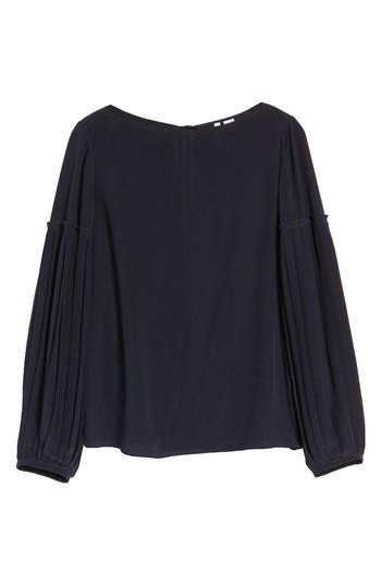 Women's Lewit Pleat Sleeve Silk Top - Blue