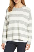 Women's Eileen Fisher Stripe Organic Cotton Blend Top, Size - Grey