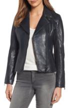 Women's Lamarque Asymmetrical Zip Leather Biker Jacket, Size - Blue