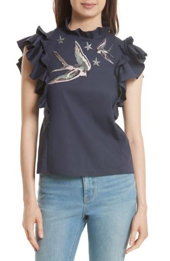 Women's Rebecca Taylor Embellished Sateen Top - Blue