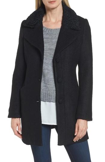 Women's Laundry By Shelli Segal Contrast Collar Boucle Coat