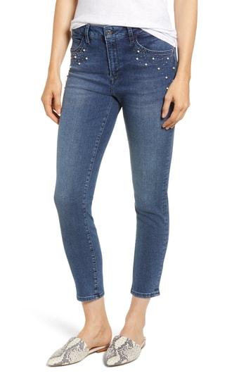 Women's Mavi Jeans Tess Faux Pearl & Crystal Embellished Skinny Jeans X 27 - Blue
