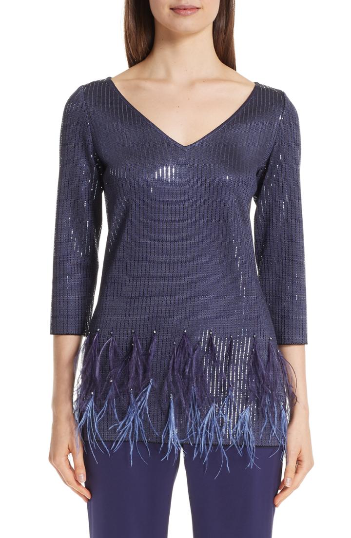 Women's St. John Collection Milano Knit Feather Hem Tunic, Size X-petite - Purple