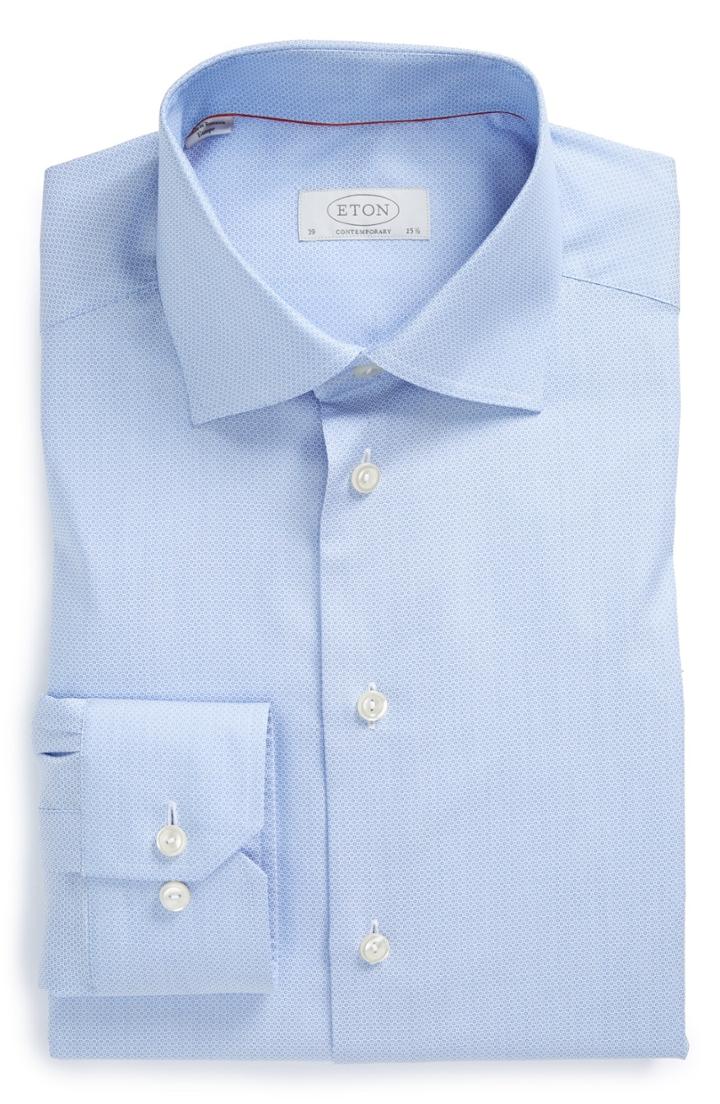 Men's Eton Contemporary Fit Textured Solid Dress Shirt - Blue