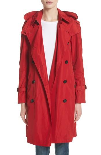 Women's Burberry Amberford Taffeta Trench Coat With Detachable Hood Us / 38 It - Red