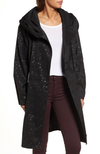 Women's Mycra Pac Designer Wear 'donatella' Reversible Dot Pleat Hood Packable Travel Coat