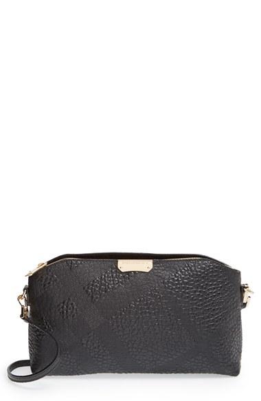 Burberry 'small Chichester' Check Embossed Leather Crossbody Bag - Black