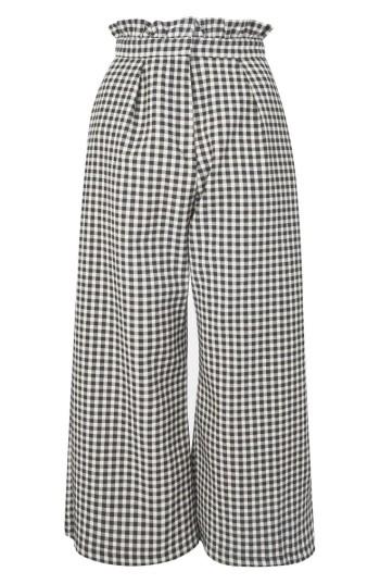 Women's Topshop Ruffle Trim Gingham Trousers Us (fits Like 2-4) - Black
