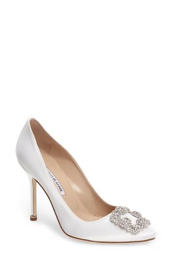 Women's Manolo Blahnik 'hangisi' Jewel Pump Us / 37eu - White