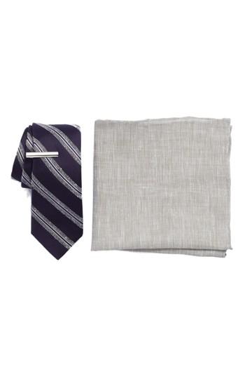 Men's The Tie Bar Edison Stripe 3-piece Skinny Tie Style Box, Size - Purple