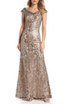 Women's Tadashi Shoji Embroidered Sequin A-line Gown - Metallic