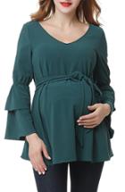Women's Kimi And Kai Stevie Peasant Maternity Blouse - Green