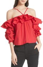 Women's Joie Ruffled Cold Shoulder Top - Red