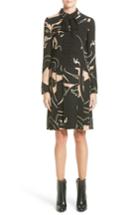 Women's Valentino Panther Print Tie Neck Silk Cady Dress - Black