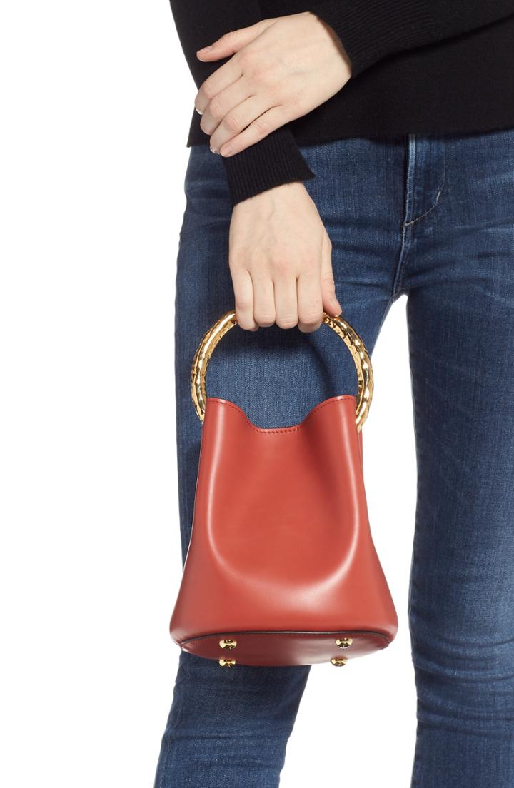 Marni Hammered Handle Leather Bucket Bag - Brown