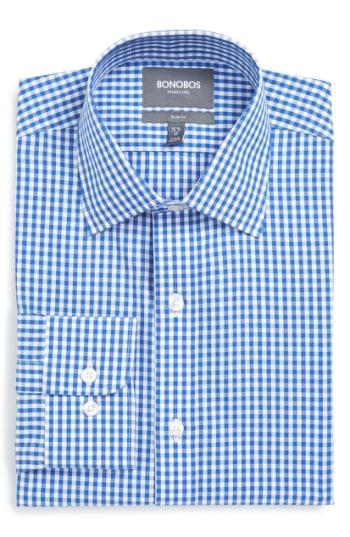 Men's Bonobos Slim Fit Wrinkle Free Check Dress Shirt 34 - Blue