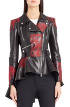 Women's Alexander Mcqueen Embroidered Leather Biker Jacket Us / 42 It - Black