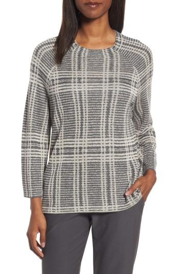 Women's Eileen Fisher Plaid Tencel & Wool Boxy Sweater - Grey