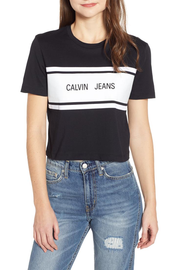 Women's Calvin Klein Jeans Crop Logo Tee - Black