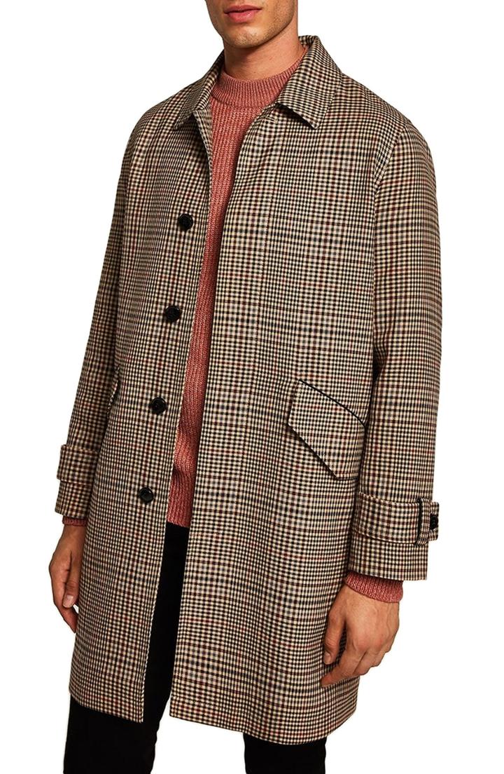 Men's Topman Check Mac Jacket - Brown