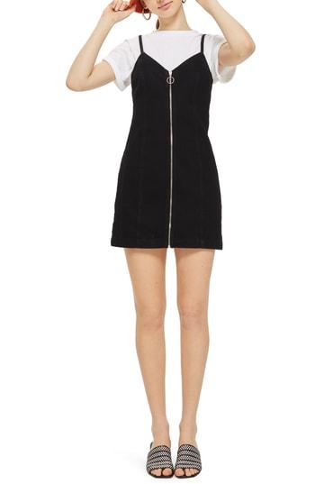 Women's Topshop Zip Through Denim Body-con Dress Us (fits Like 0) - Black