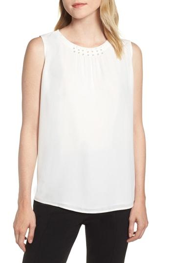 Women's Karl Lagerfeld Paris Sleeveless Pearl Bead Top - White