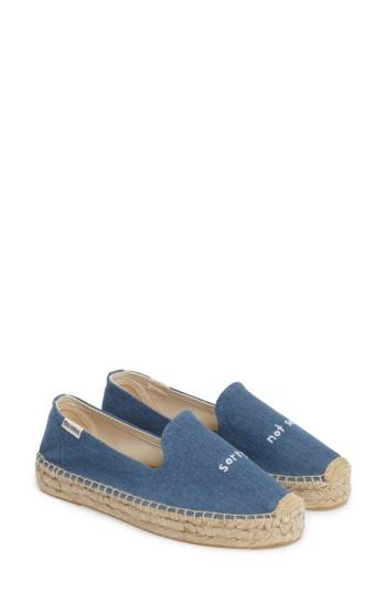 Women's Soludos X Ashkahn Sorry Embroidered Platform Espadrille .5 M - Blue