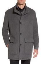 Men's Cole Haan Wool Blend Topcoat With Inset Bib - Grey