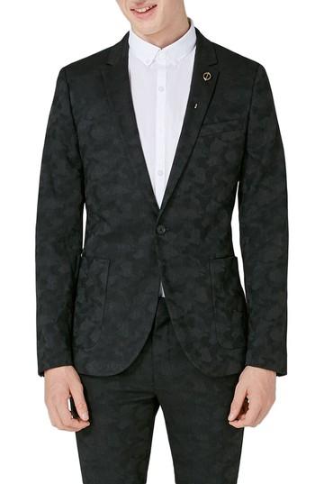 Men's Topman Shadow Camo Ultra Skinny Fit Suit Jacket R - Grey