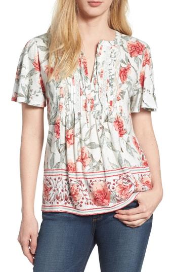 Women's Lucky Brand Flutter Sleeve Lace Mix Top - Blue/green