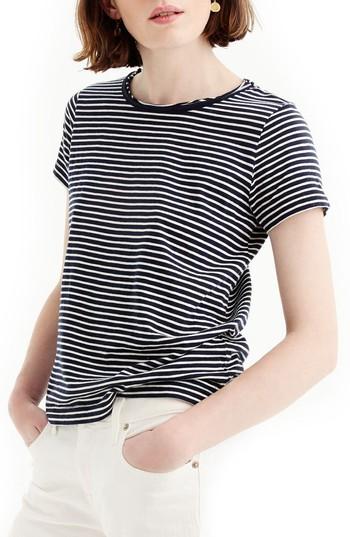 Women's J.crew Stripe Crewneck Supima Cotton Tee, Size - Blue