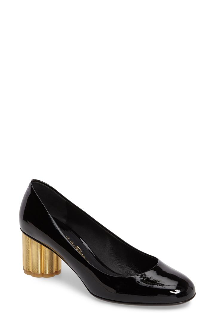 Women's Salvatore Ferragamo Lucca Rounded Toe Flower Heel Pump