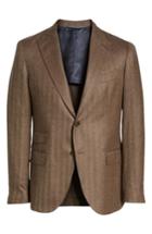 Men's Eleventy Trim Fit Herringbone Wool Sport Coat Us / 52 Eu R - Brown