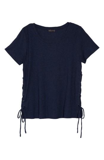 Petite Women's Vince Camuto Side Lace-up Cotton Slub Top P - Blue